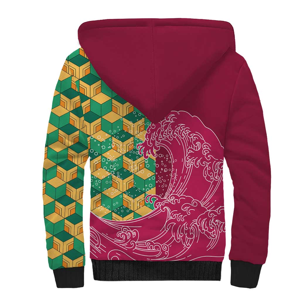 Japanese Bishamon-Kikkou Pattern Sherpa Hoodie Water Pillar Silent River Flow LT9 - Polynesian Pride