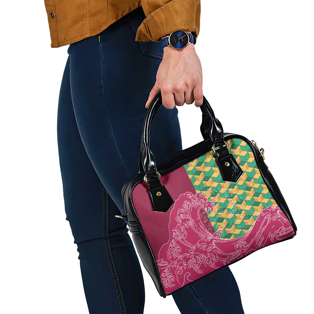 Japanese Bishamon-Kikkou Pattern Shoulder Handbag Water Pillar Silent River Flow - Polynesian Pride