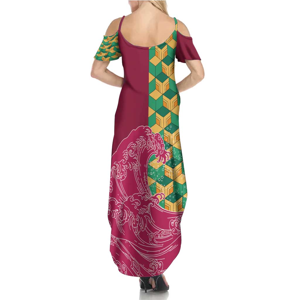 Japanese Bishamon-Kikkou Pattern Summer Maxi Dress Water Pillar Silent River Flow - Polynesian Pride