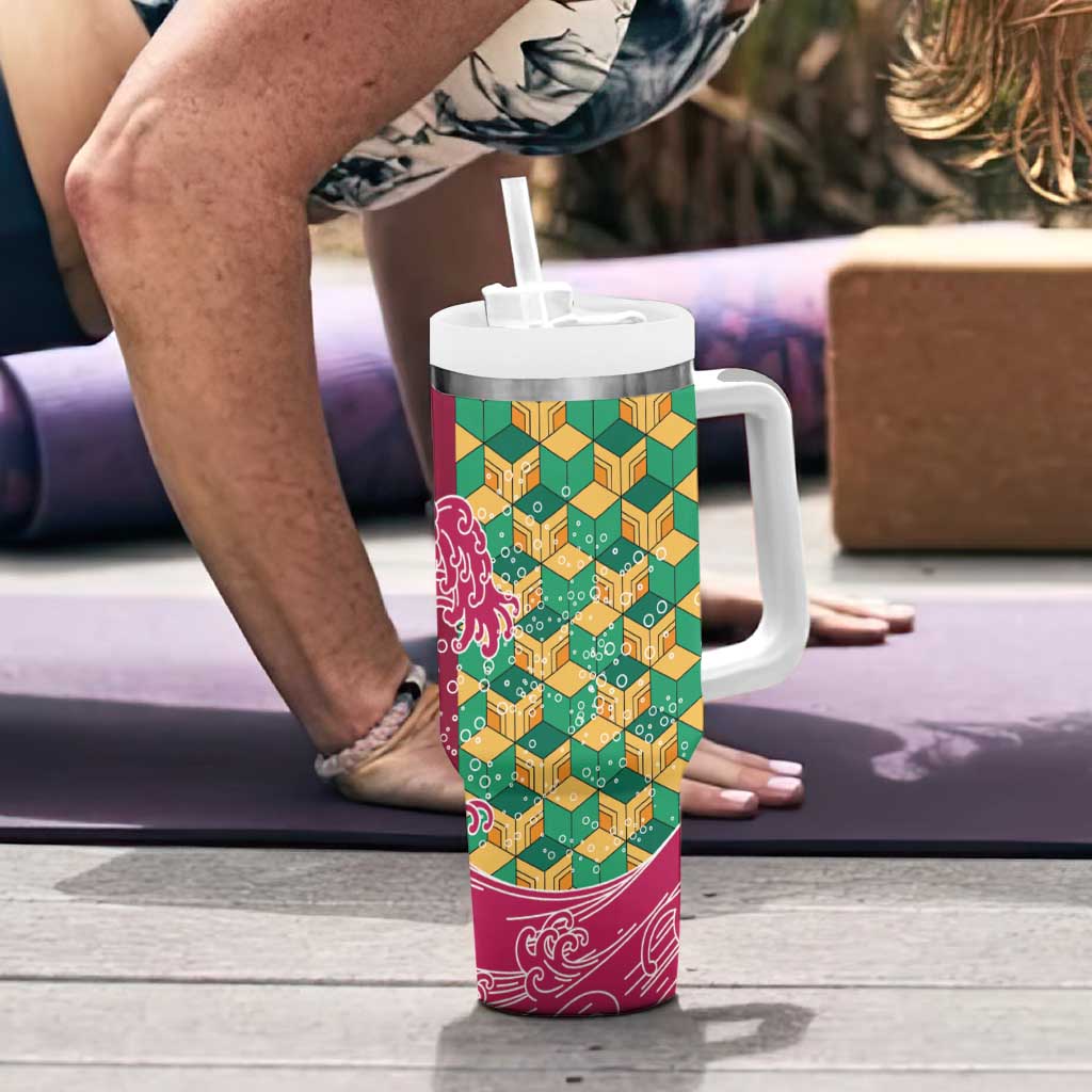 Japanese Bishamon-Kikkou Pattern Tumbler With Handle Water Pillar Silent River Flow - Polynesian Pride