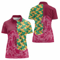 Japanese Bishamon-Kikkou Pattern Women Polo Shirt Water Pillar Silent River Flow - Polynesian Pride