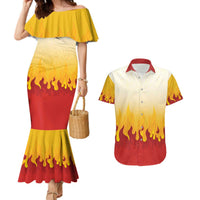 Japanese Kaen Pattern Couples Matching Mermaid Dress and Hawaiian Shirt Flame Pillar Blazing Lion Heart LT9 Red - Polynesian Pride