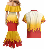 Japanese Kaen Pattern Couples Matching Mermaid Dress and Hawaiian Shirt Flame Pillar Blazing Lion Heart LT9 - Polynesian Pride