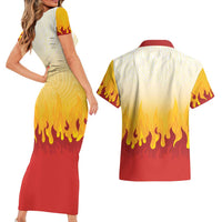Japanese Kaen Pattern Couples Matching Short Sleeve Bodycon Dress and Hawaiian Shirt Flame Pillar Blazing Lion Heart LT9 - Polynesian Pride