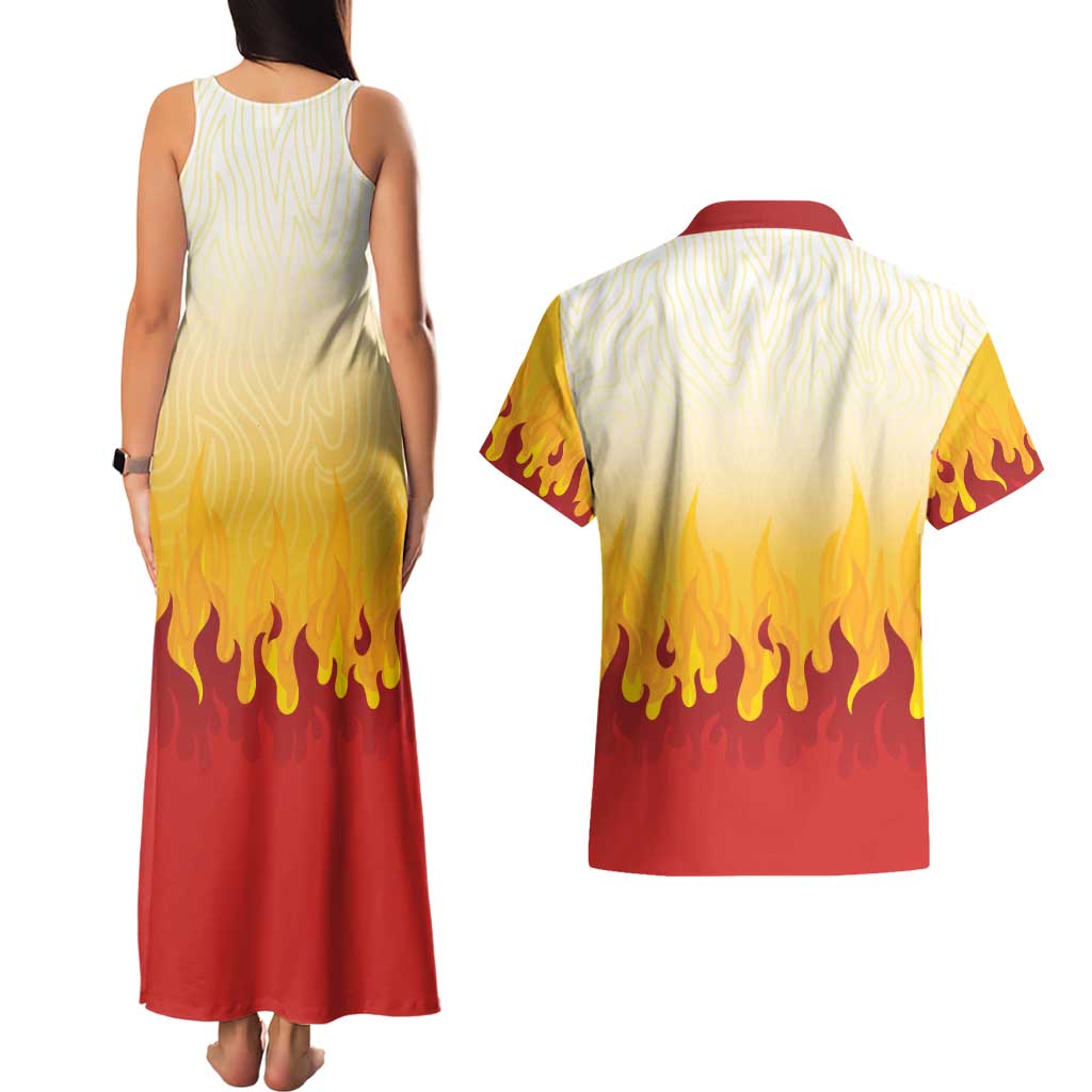 Japanese Kaen Pattern Couples Matching Tank Maxi Dress and Hawaiian Shirt Flame Pillar Blazing Lion Heart LT9 - Polynesian Pride