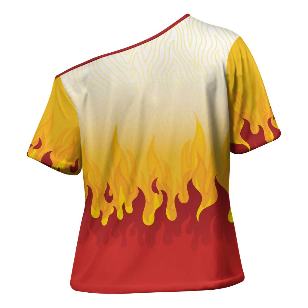 Japanese Kaen Pattern Cross Shoulder Shirt Flame Pillar Blazing Lion Heart - Polynesian Pride