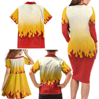 Japanese Kaen Pattern Family Matching Long Sleeve Bodycon Dress and Hawaiian Shirt Flame Pillar Blazing Lion Heart LT9 - Polynesian Pride