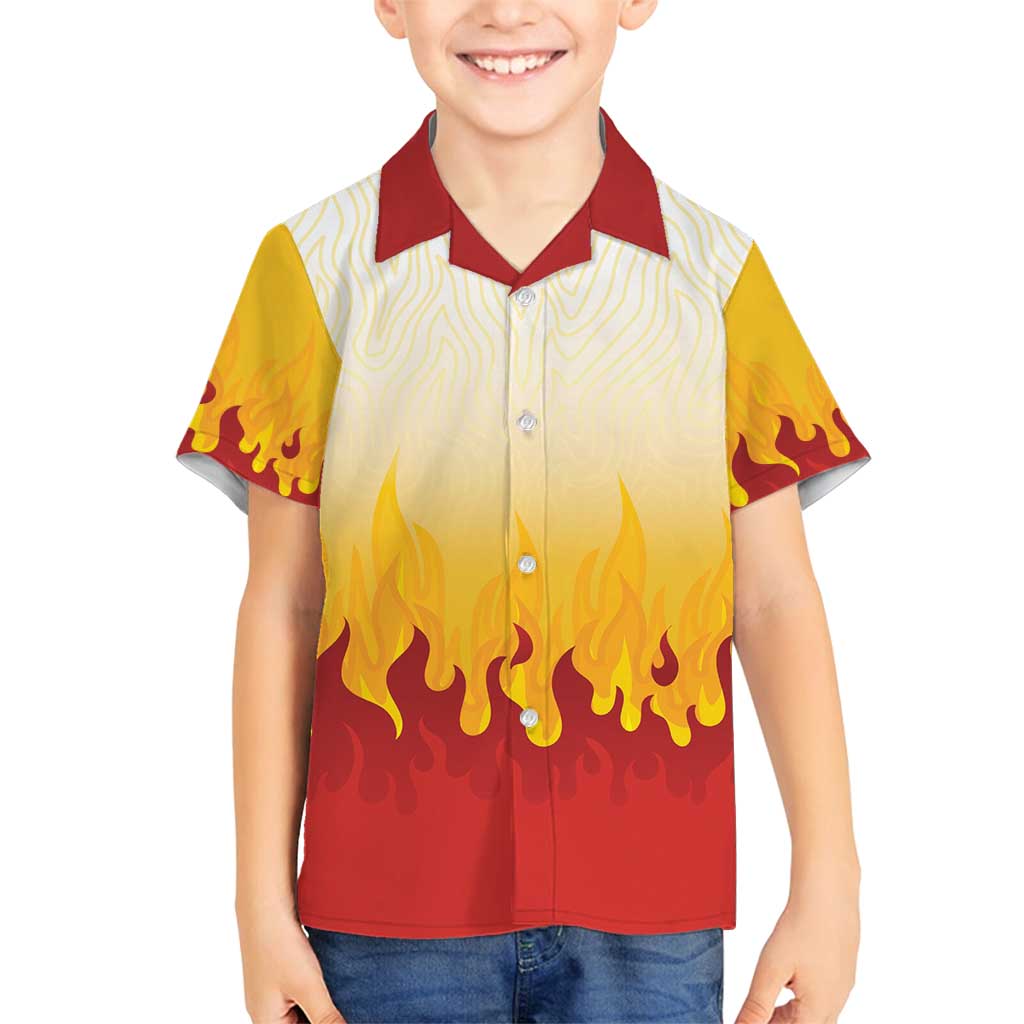 Japanese Kaen Pattern Family Matching Long Sleeve Bodycon Dress and Hawaiian Shirt Flame Pillar Blazing Lion Heart LT9 Son's Shirt Red - Polynesian Pride