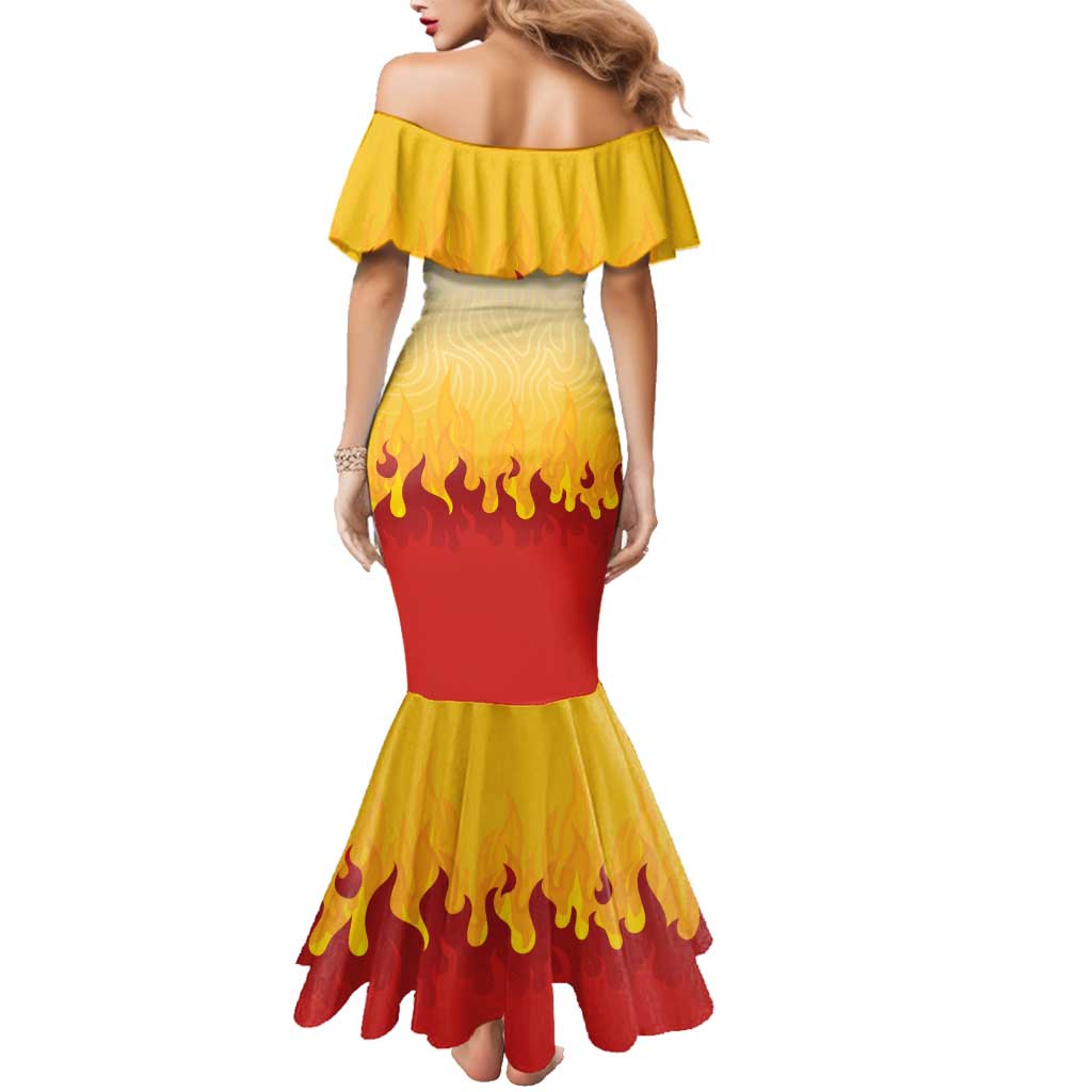 Japanese Kaen Pattern Family Matching Mermaid Dress and Hawaiian Shirt Flame Pillar Blazing Lion Heart LT9 - Polynesian Pride