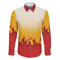 Japanese Kaen Pattern Family Matching Off The Shoulder Long Sleeve Dress and Hawaiian Shirt Flame Pillar Blazing Lion Heart LT9 Dad's Shirt - Long Sleeve Red - Polynesian Pride
