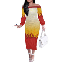 Japanese Kaen Pattern Family Matching Off The Shoulder Long Sleeve Dress and Hawaiian Shirt Flame Pillar Blazing Lion Heart LT9 Mom's Dress Red - Polynesian Pride