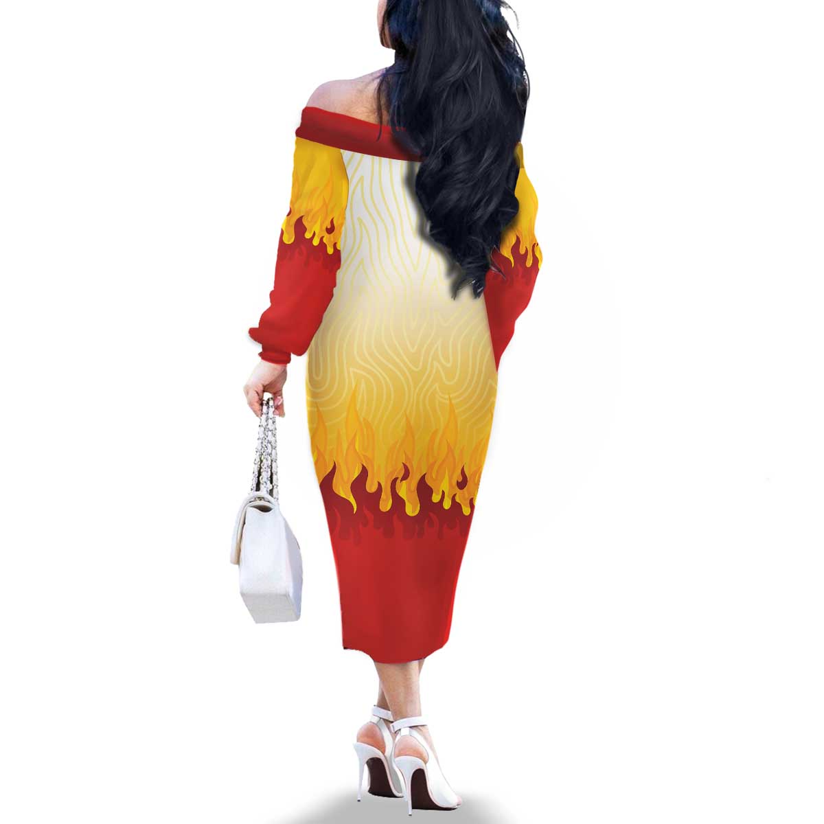 Japanese Kaen Pattern Family Matching Off The Shoulder Long Sleeve Dress and Hawaiian Shirt Flame Pillar Blazing Lion Heart LT9 - Polynesian Pride