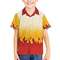 Japanese Kaen Pattern Family Matching Off The Shoulder Long Sleeve Dress and Hawaiian Shirt Flame Pillar Blazing Lion Heart LT9 Son's Shirt Red - Polynesian Pride