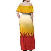 Japanese Kaen Pattern Family Matching Off Shoulder Maxi Dress and Hawaiian Shirt Flame Pillar Blazing Lion Heart LT9 - Polynesian Pride