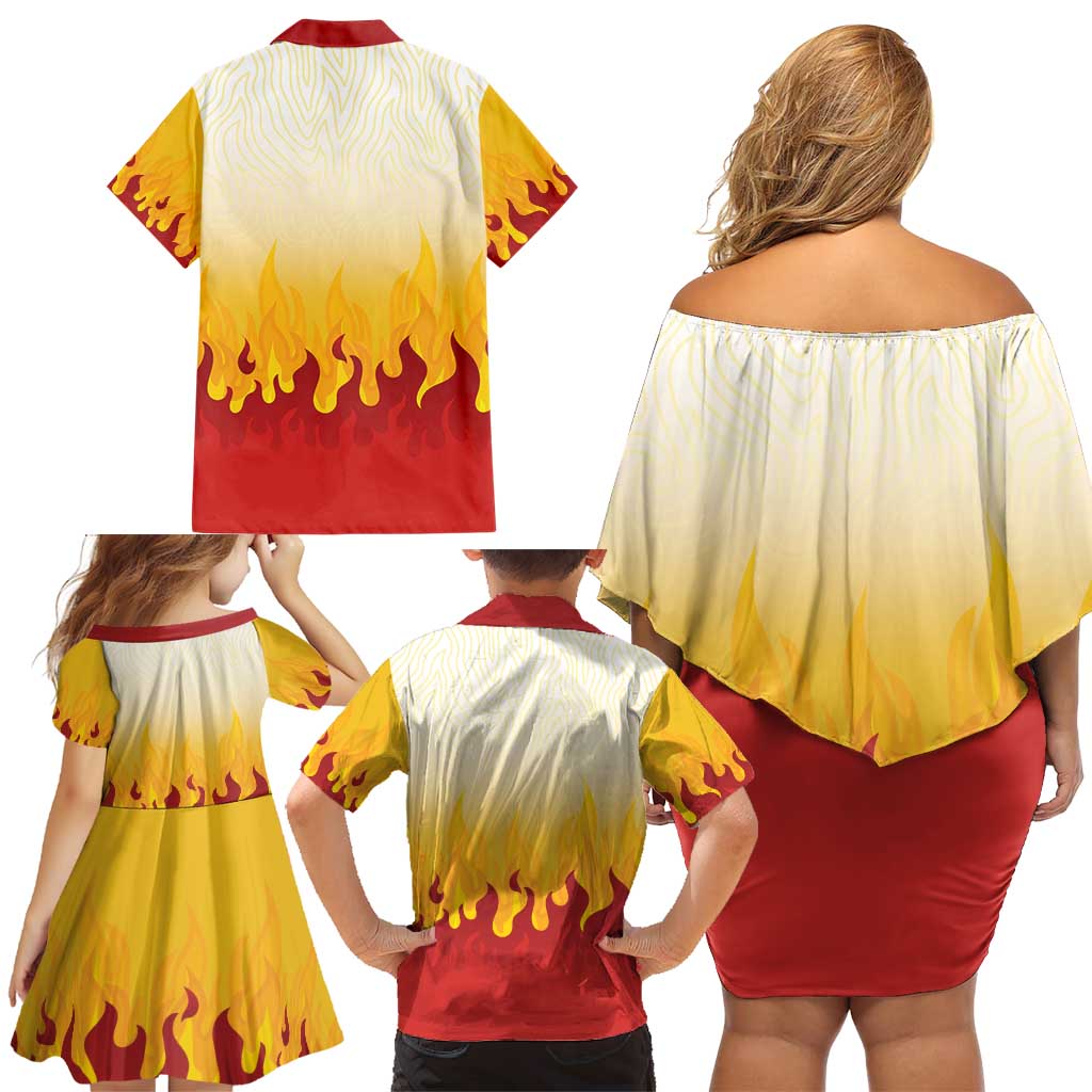 Japanese Kaen Pattern Family Matching Off Shoulder Short Dress and Hawaiian Shirt Flame Pillar Blazing Lion Heart LT9 - Polynesian Pride