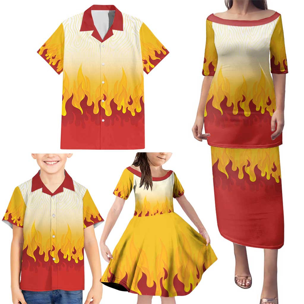 Japanese Kaen Pattern Family Matching Puletasi and Hawaiian Shirt Flame Pillar Blazing Lion Heart LT9 - Polynesian Pride