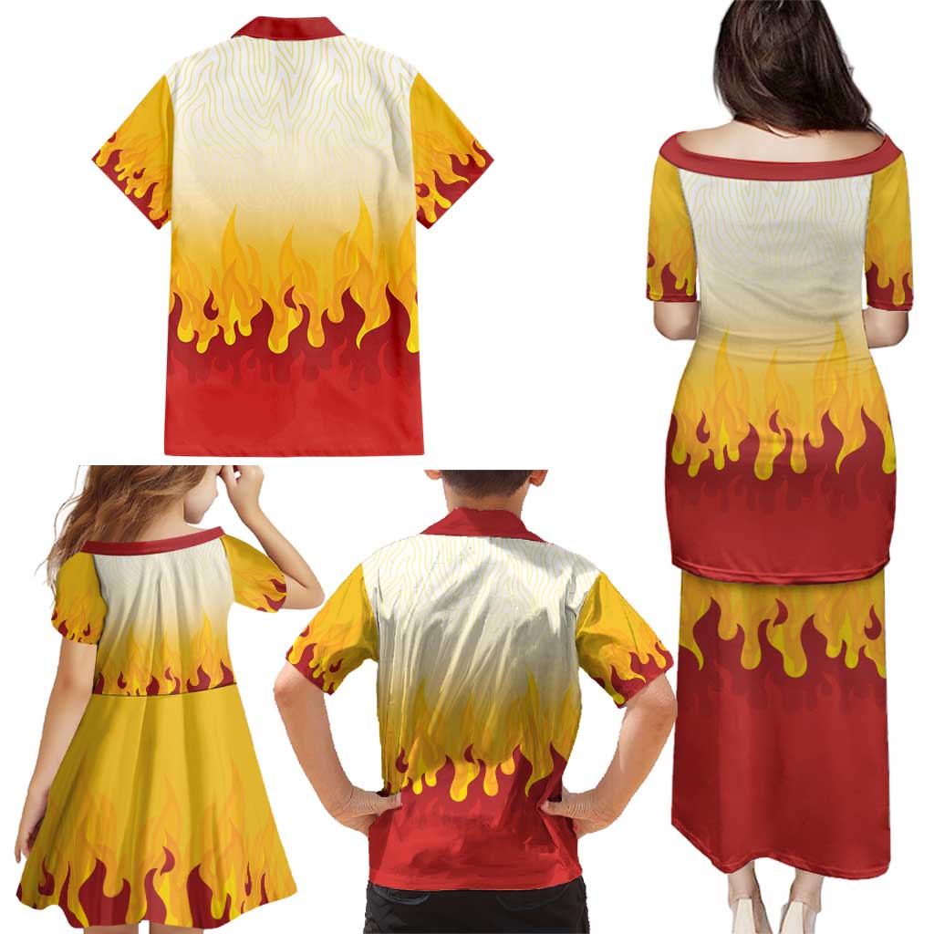 Japanese Kaen Pattern Family Matching Puletasi and Hawaiian Shirt Flame Pillar Blazing Lion Heart LT9 - Polynesian Pride