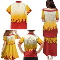 Japanese Kaen Pattern Family Matching Puletasi and Hawaiian Shirt Flame Pillar Blazing Lion Heart LT9 - Polynesian Pride