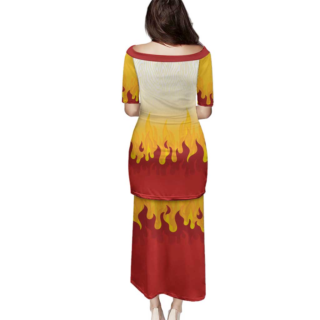 Japanese Kaen Pattern Family Matching Puletasi and Hawaiian Shirt Flame Pillar Blazing Lion Heart LT9 - Polynesian Pride
