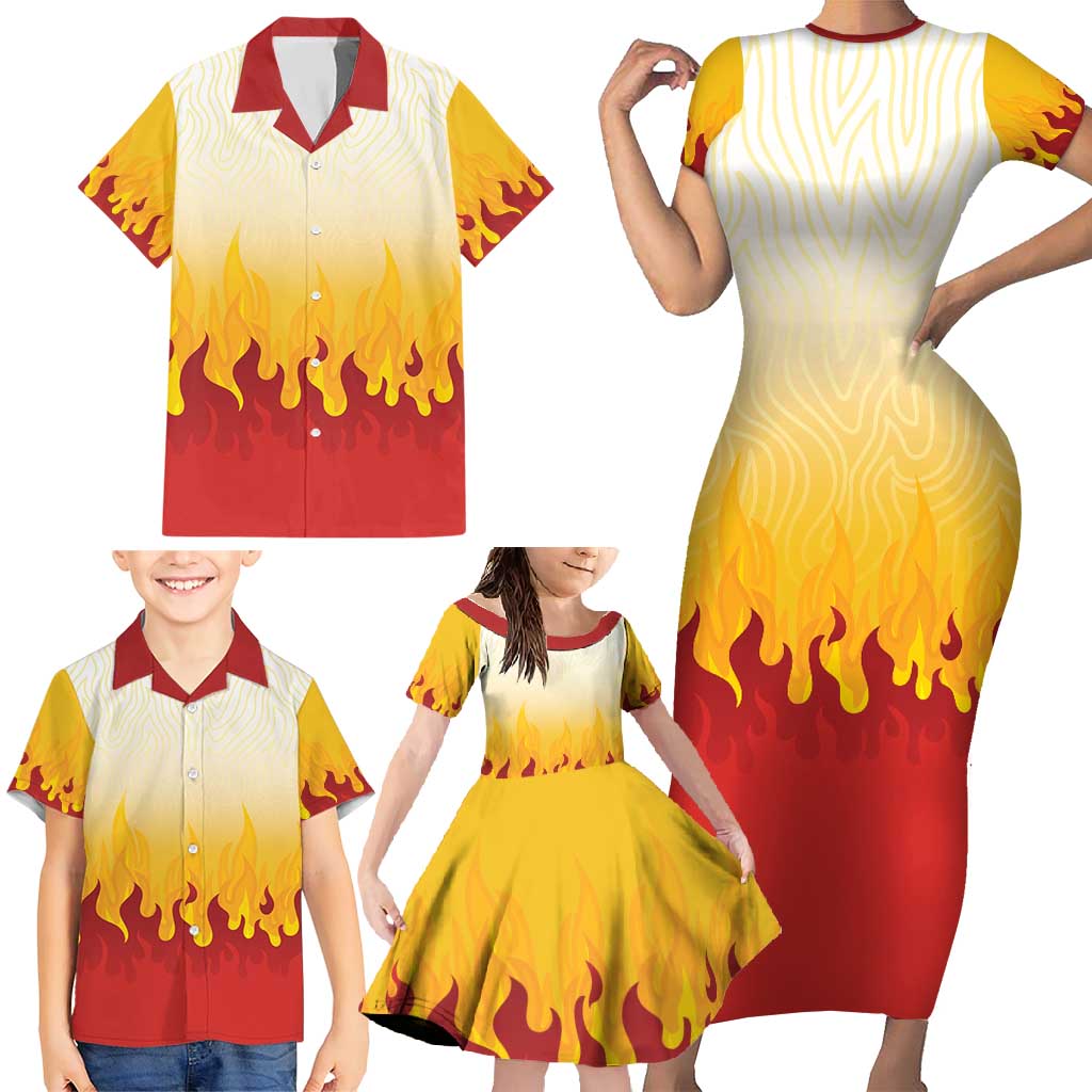 Japanese Kaen Pattern Family Matching Short Sleeve Bodycon Dress and Hawaiian Shirt Flame Pillar Blazing Lion Heart LT9 - Polynesian Pride