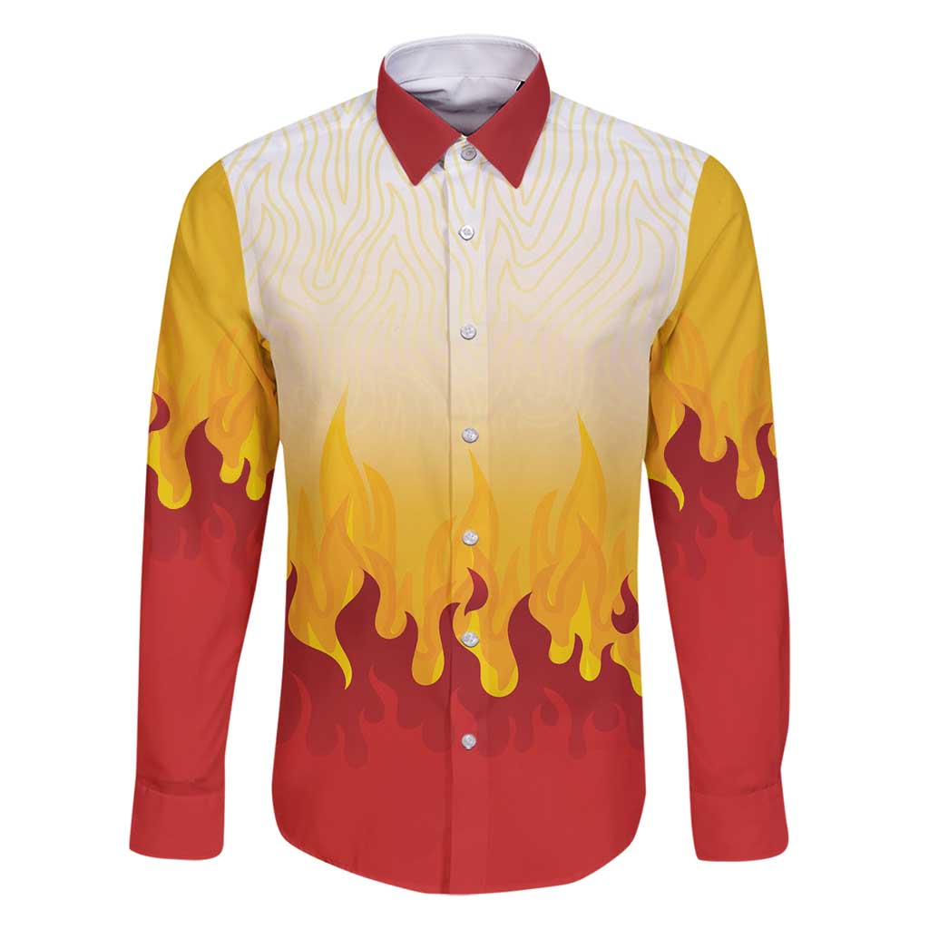 Japanese Kaen Pattern Family Matching Summer Maxi Dress and Hawaiian Shirt Flame Pillar Blazing Lion Heart LT9 Dad's Shirt - Long Sleeve Red - Polynesian Pride