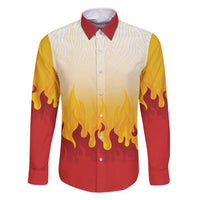 Japanese Kaen Pattern Family Matching Summer Maxi Dress and Hawaiian Shirt Flame Pillar Blazing Lion Heart LT9 Dad's Shirt - Long Sleeve Red - Polynesian Pride