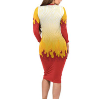 Japanese Kaen Pattern Long Sleeve Bodycon Dress Flame Pillar Blazing Lion Heart - Polynesian Pride