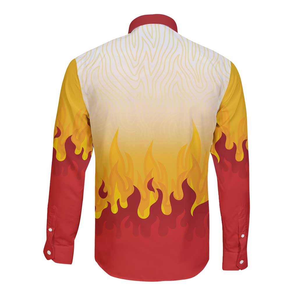 Japanese Kaen Pattern Long Sleeve Button Shirt Flame Pillar Blazing Lion Heart - Polynesian Pride