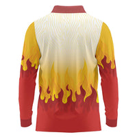 Japanese Kaen Pattern Long Sleeve Polo Shirt Flame Pillar Blazing Lion Heart - Polynesian Pride