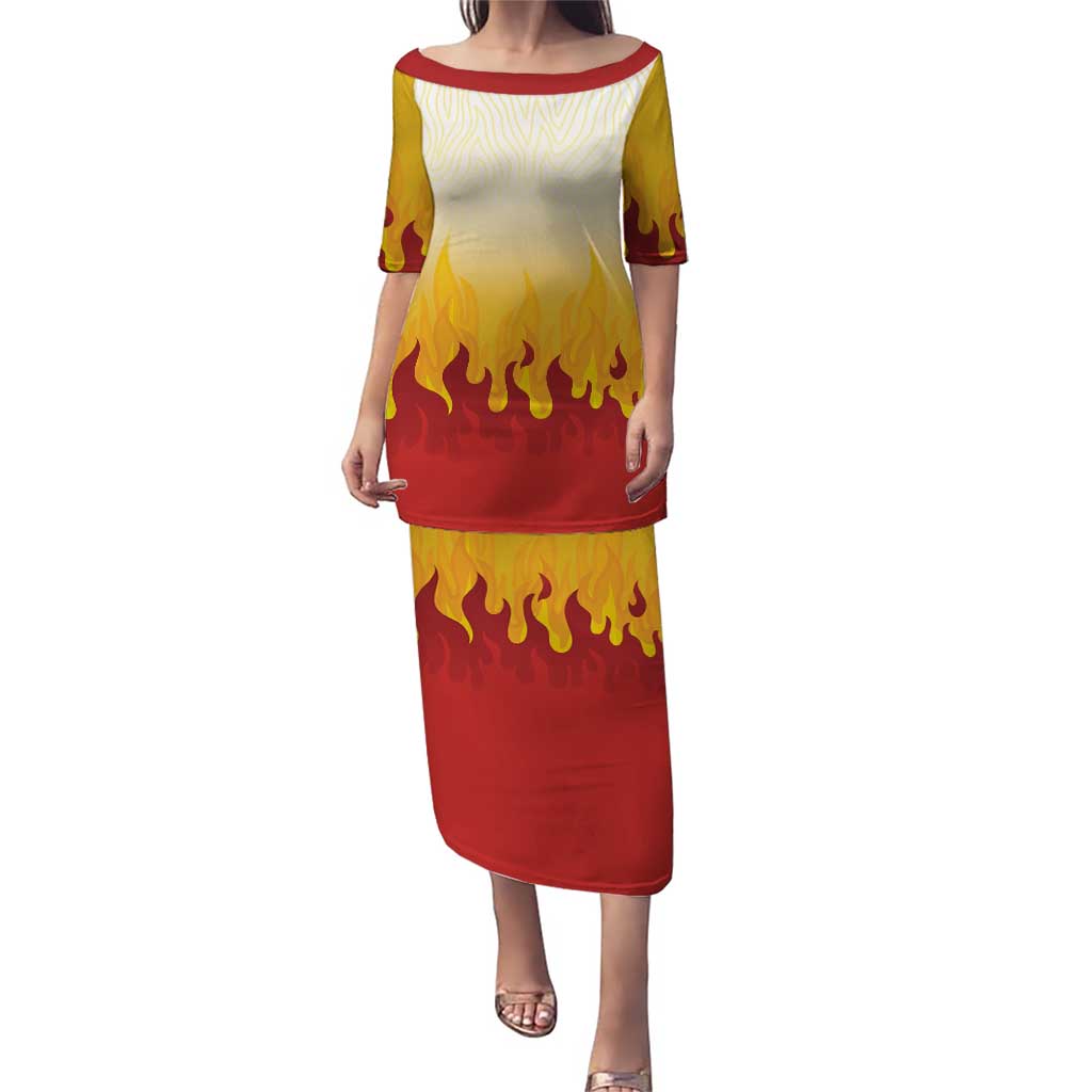Japanese Kaen Pattern Puletasi Flame Pillar Blazing Lion Heart - Polynesian Pride