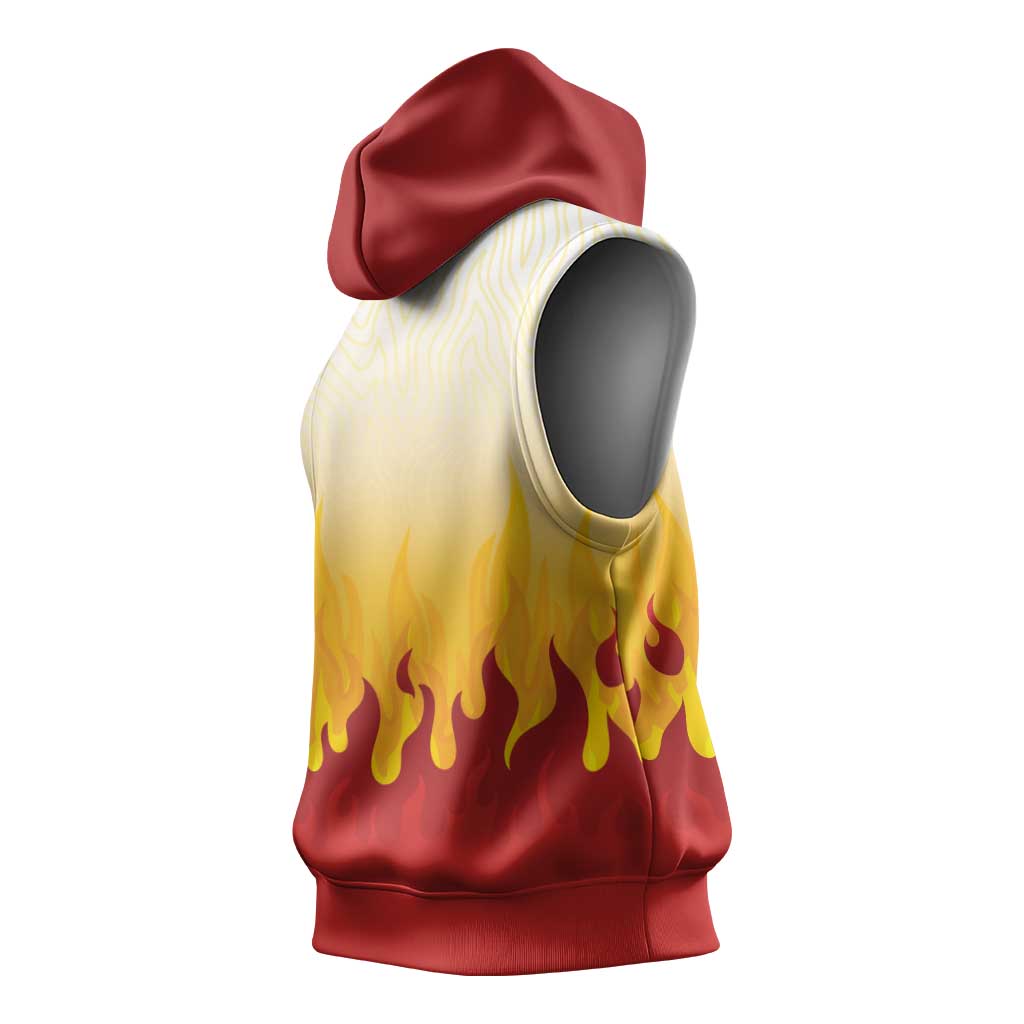 Japanese Kaen Pattern Sleeveless Hoodie Flame Pillar Blazing Lion Heart - Polynesian Pride