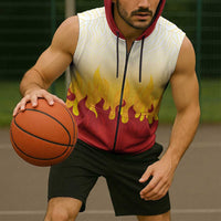Japanese Kaen Pattern Sleeveless Zip Hoodie Flame Pillar Blazing Lion Heart - Polynesian Pride