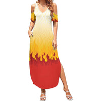 Japanese Kaen Pattern Summer Maxi Dress Flame Pillar Blazing Lion Heart LT9 Women Red - Polynesian Pride