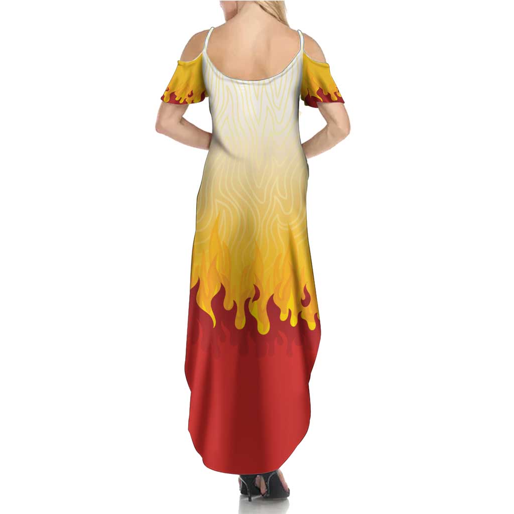 Japanese Kaen Pattern Summer Maxi Dress Flame Pillar Blazing Lion Heart LT9 - Polynesian Pride