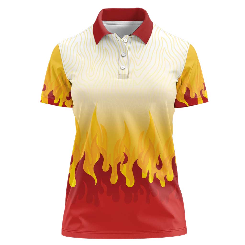 Japanese Kaen Pattern Women Polo Shirt Flame Pillar Blazing Lion Heart - Polynesian Pride
