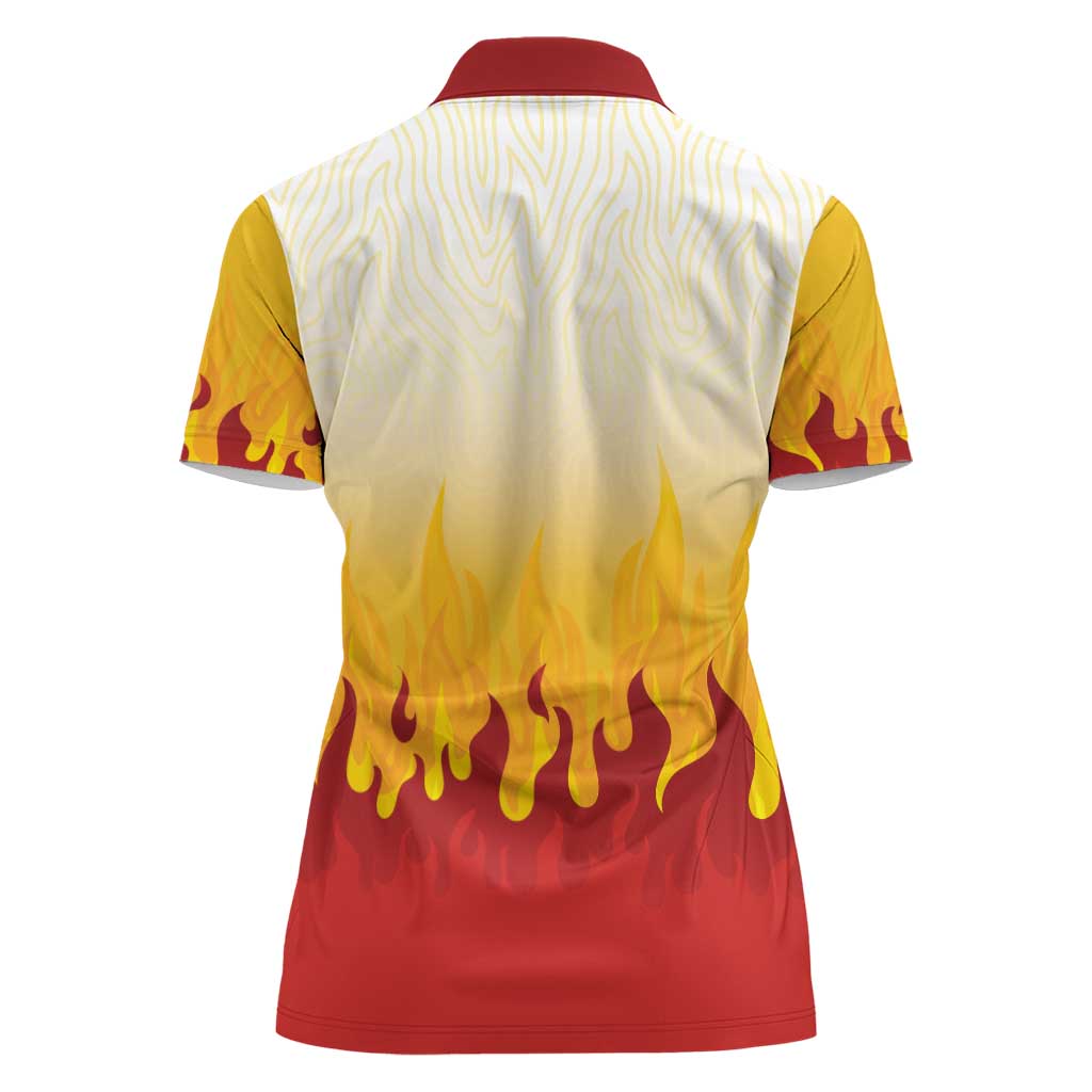Japanese Kaen Pattern Women Polo Shirt Flame Pillar Blazing Lion Heart - Polynesian Pride