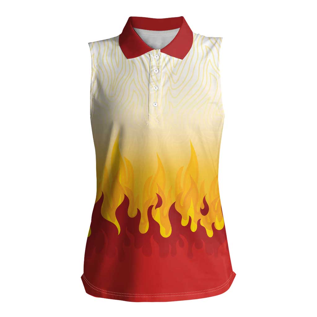 Japanese Kaen Pattern Women Sleeveless Polo Shirt Flame Pillar Blazing Lion Heart LT9 Female Red - Polynesian Pride