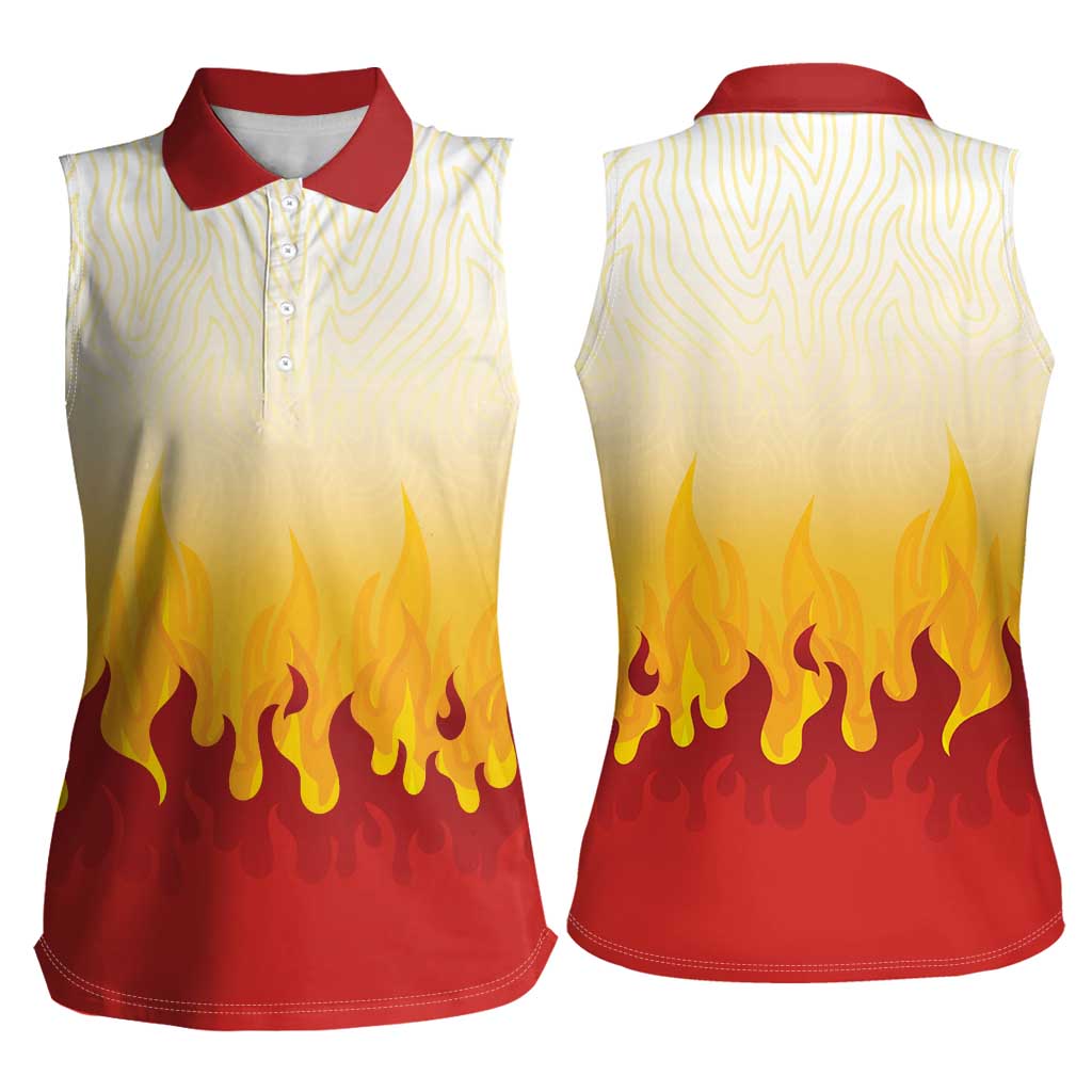 Japanese Kaen Pattern Women Sleeveless Polo Shirt Flame Pillar Blazing Lion Heart - Polynesian Pride