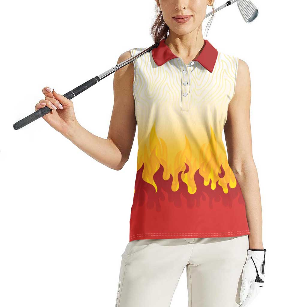 Japanese Kaen Pattern Women Sleeveless Polo Shirt Flame Pillar Blazing Lion Heart - Polynesian Pride