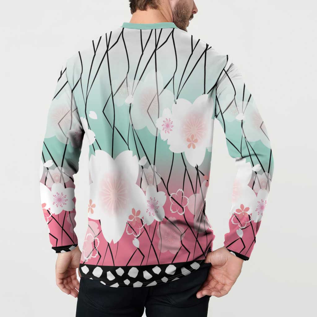 Japanese Kocho Pattern Button Sweatshirt Insect Pillar Butterfly Flower Fairy - Polynesian Pride