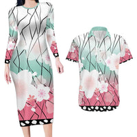 Japanese Kocho Pattern Couples Matching Long Sleeve Bodycon Dress and Hawaiian Shirt Insect Pillar Butterfly Flower Fairy LT9 Pink - Polynesian Pride