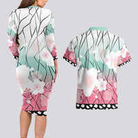 Japanese Kocho Pattern Couples Matching Long Sleeve Bodycon Dress and Hawaiian Shirt Insect Pillar Butterfly Flower Fairy LT9 - Polynesian Pride