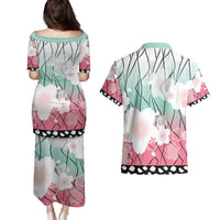Japanese Kocho Pattern Couples Matching Puletasi and Hawaiian Shirt Insect Pillar Butterfly Flower Fairy LT9 - Polynesian Pride