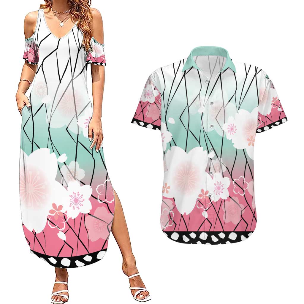 Japanese Kocho Pattern Couples Matching Summer Maxi Dress and Hawaiian Shirt Insect Pillar Butterfly Flower Fairy LT9 Pink - Polynesian Pride