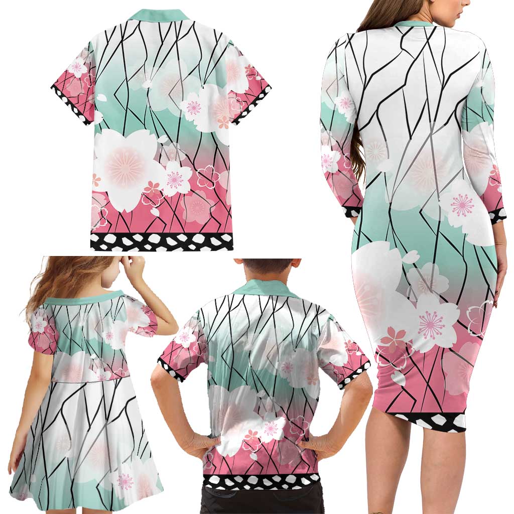 Japanese Kocho Pattern Family Matching Long Sleeve Bodycon Dress and Hawaiian Shirt Insect Pillar Butterfly Flower Fairy LT9 - Polynesian Pride