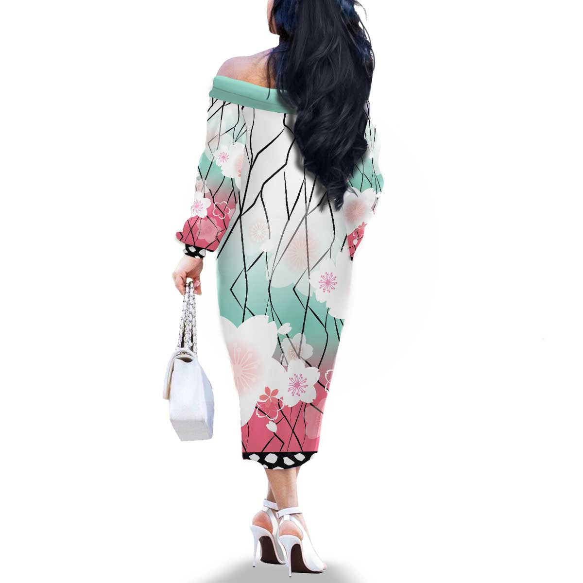 Japanese Kocho Pattern Family Matching Off The Shoulder Long Sleeve Dress and Hawaiian Shirt Insect Pillar Butterfly Flower Fairy LT9 - Polynesian Pride
