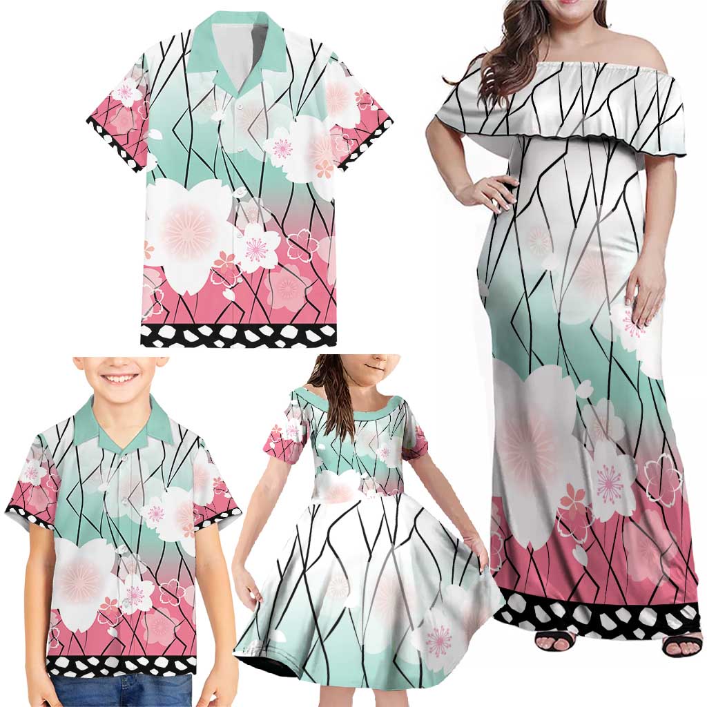Japanese Kocho Pattern Family Matching Off Shoulder Maxi Dress and Hawaiian Shirt Insect Pillar Butterfly Flower Fairy LT9 - Polynesian Pride