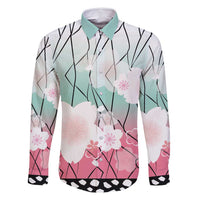 Japanese Kocho Pattern Family Matching Off Shoulder Maxi Dress and Hawaiian Shirt Insect Pillar Butterfly Flower Fairy LT9 Dad's Shirt - Long Sleeve Pink - Polynesian Pride