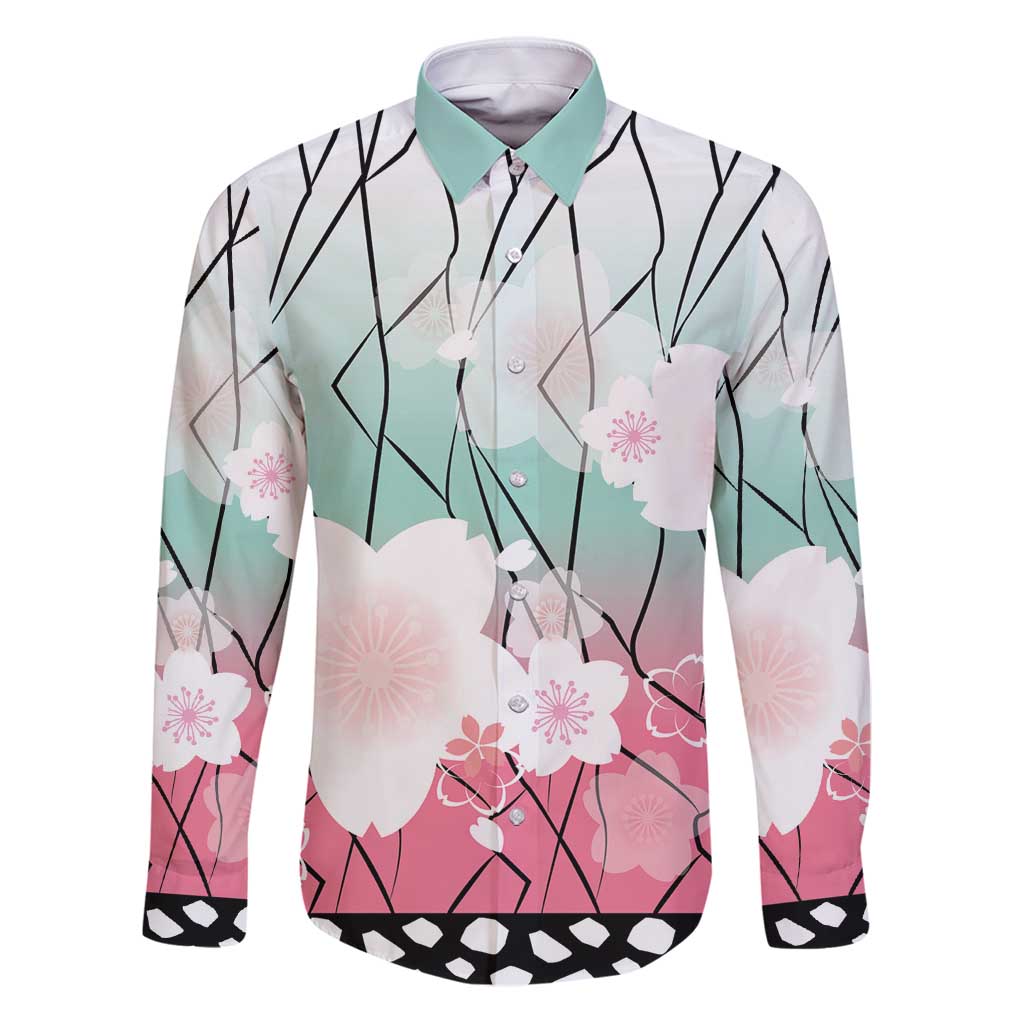 Japanese Kocho Pattern Family Matching Puletasi and Hawaiian Shirt Insect Pillar Butterfly Flower Fairy LT9 Dad's Shirt - Long Sleeve Pink - Polynesian Pride