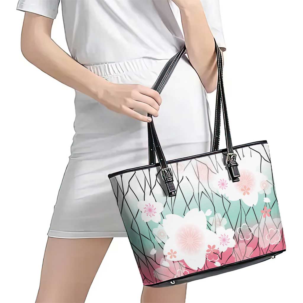 Japanese Kocho Pattern Leather Tote Bag Insect Pillar Butterfly Flower Fairy - Polynesian Pride